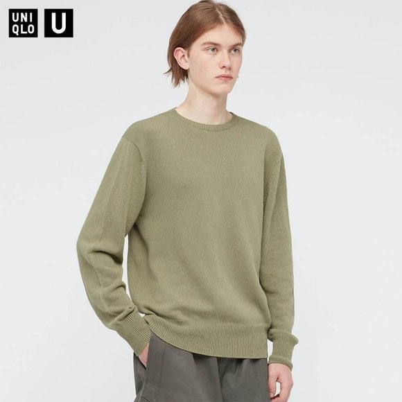 Uniqlo U 3D Crew Neck Long-Sleeve Sweater, Olive / Orange, US M - Picture 1 of 5